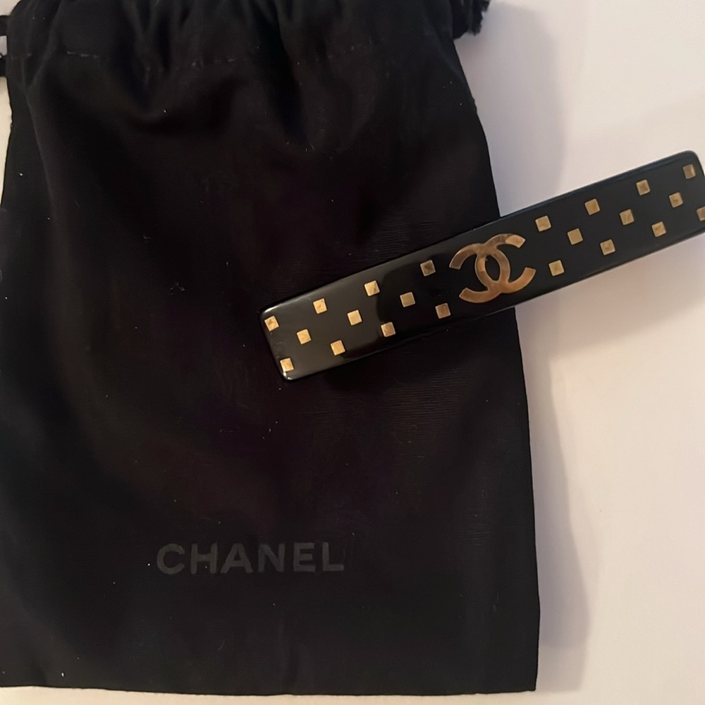 Chanel Black Hair Clip with Gold Chanel Logo and gold Accents - Picture 6 of 9